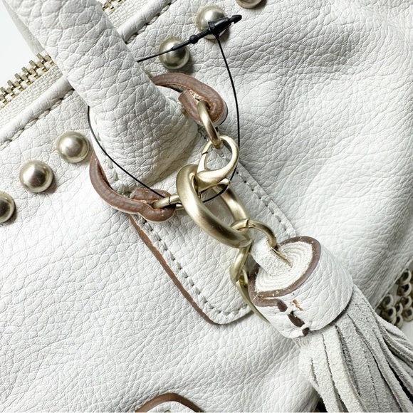 Guess Satchel Crossbody Leather Studded Shoulder Bag Tote w/ Fringe Tassel Charm - Picture 11 of 14